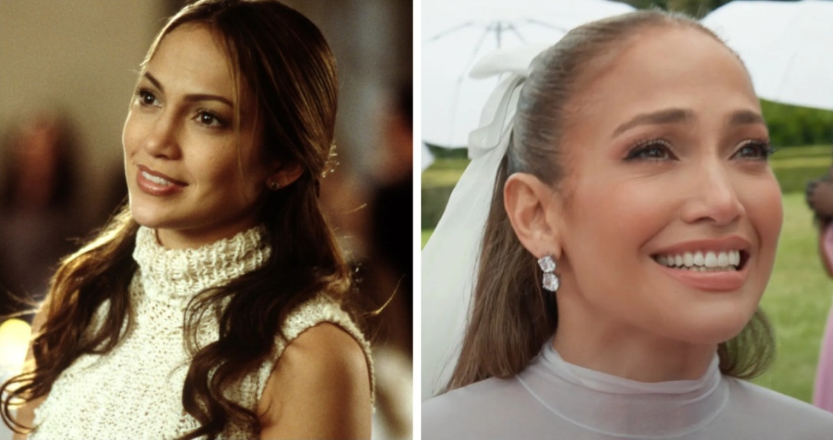 Дженнифер Лопес в фильме «Свадебный переполох» (2001) и клипе «Can’t Get Enough» (2024)